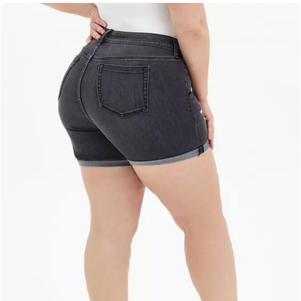 torrid Black Distressed Denim Jean Shorts - Picture 4 of 15